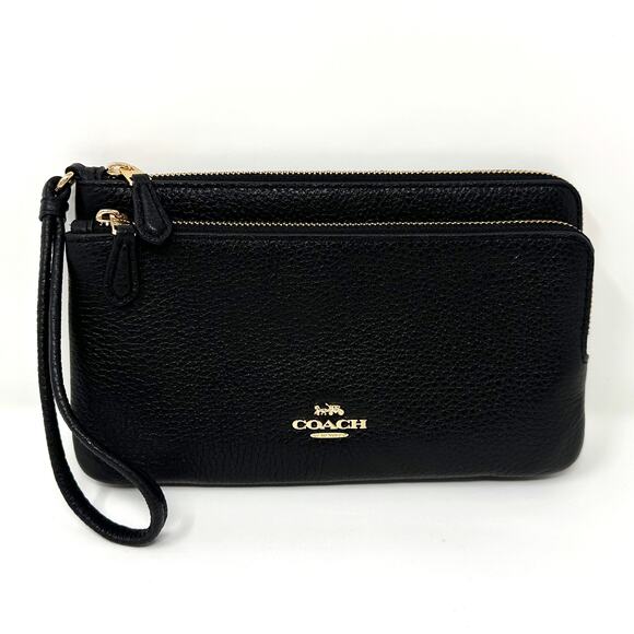 Coach Double Zip Wallet in Black Leather C5610 - Picture 1 of 7